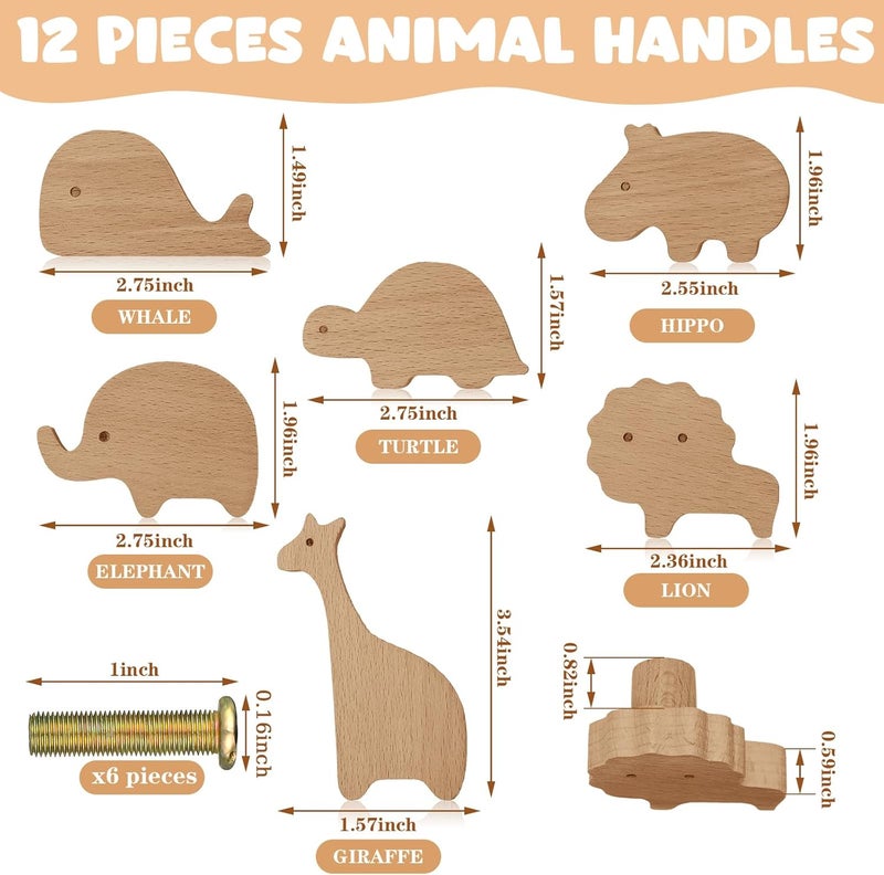 Qunclay Wooden Animal Cabinet Knobs - Decorative Wood Dresser Pulls With Screws - Marine Woodland Animals Furniture Handles for Nursery Drawer Decor (Zoo, 12 Set) - Image 2