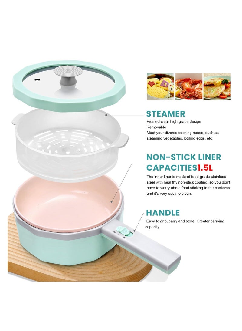 Electric Hot Pot with Steamer - 1.5L Non-Stick Ramen Cooker and Sauté Pan for Steak, Egg, Fried Rice, Soup - Portable Personal Cooker Perfect for Dorm & Apartment - Image 3