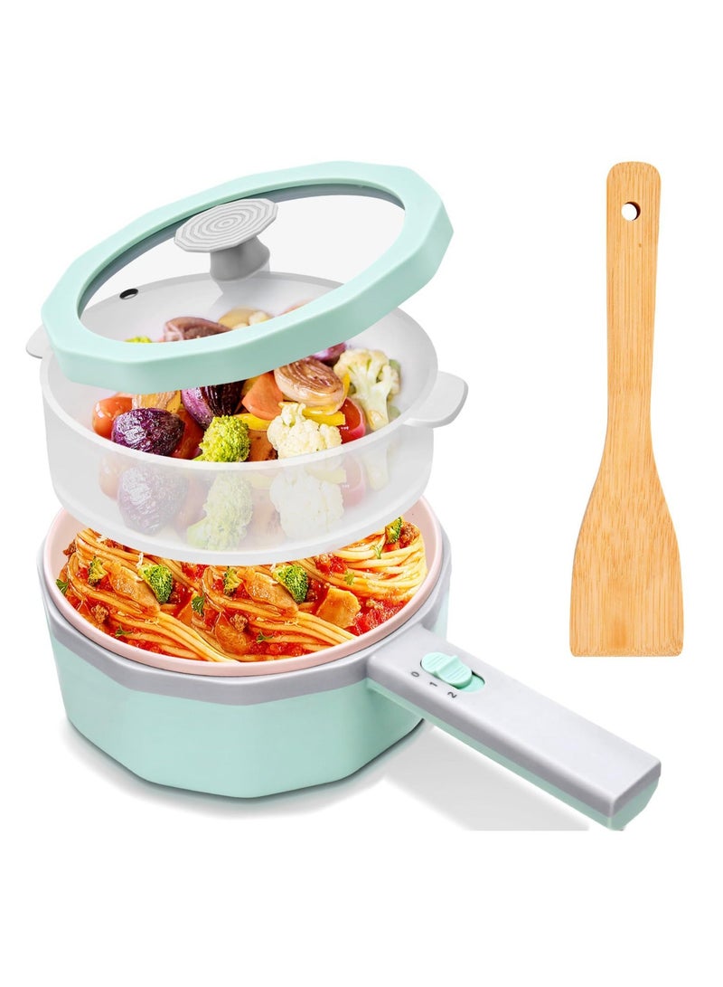 Electric Hot Pot with Steamer - 1.5L Non-Stick Ramen Cooker and Sauté Pan for Steak, Egg, Fried Rice, Soup - Portable Personal Cooker Perfect for Dorm & Apartment - Image 1