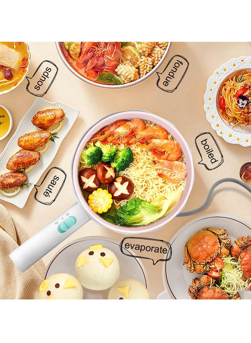 Electric Hot Pot with Steamer - 1.5L Non-Stick Ramen Cooker and Sauté Pan for Steak, Egg, Fried Rice, Soup - Portable Personal Cooker Perfect for Dorm & Apartment - Image 2