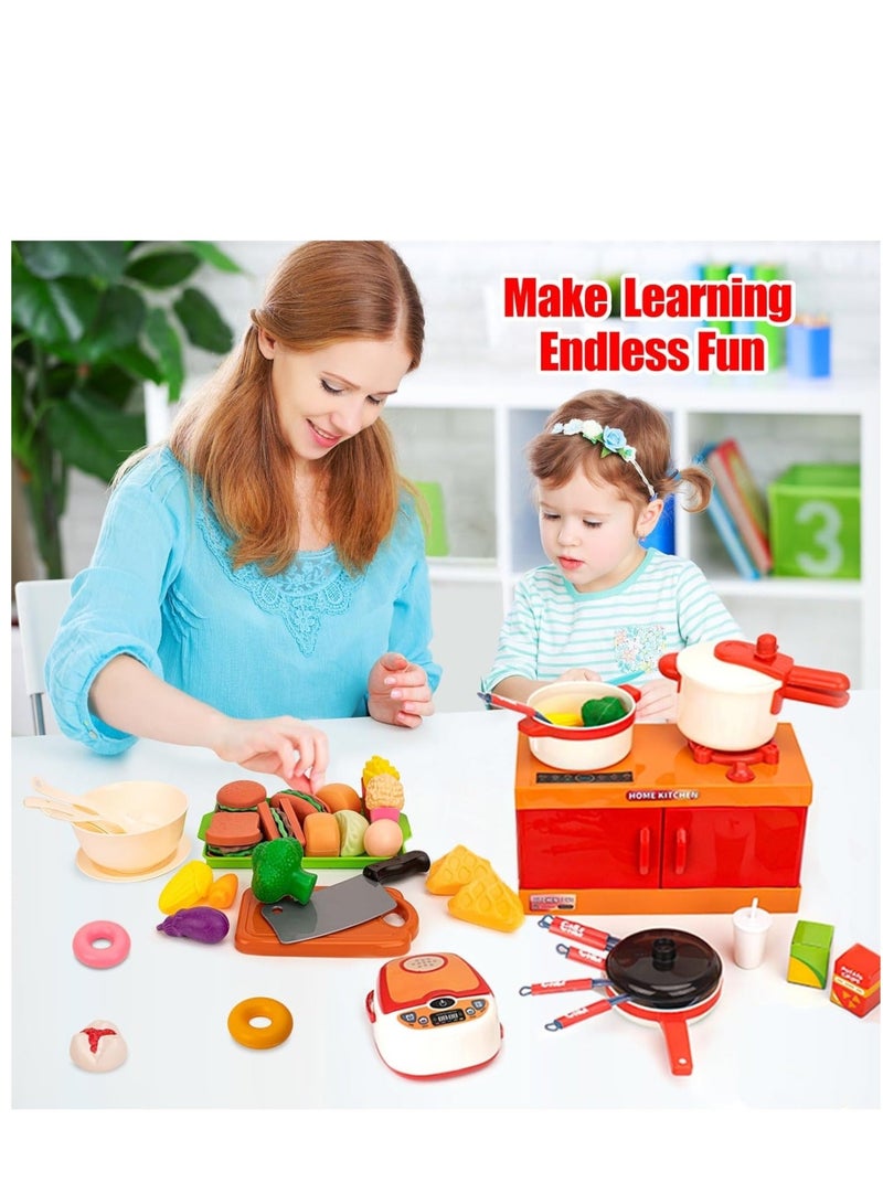 Sharpdo Interactive Kitchen Toy Set with 46PCS, Working Doors, Cookware, Steam Pressure Pot, Cut Play Food Vegetables - Perfect Learning Gift for Boys and Girls - Image 2