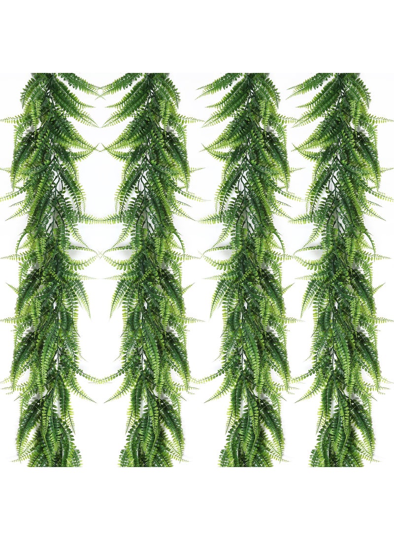 RECUTMS RECUTMS 4pcs Ferns Garland 6 FT Ivy Vines Fake Plant Artificial Hanging Plant Faux Boston Ferns Greenery Leaves Fake Vines for Outdoor Indoor Home Garden Decoration Party Table Wall Decoration(Green)  - Image 1
