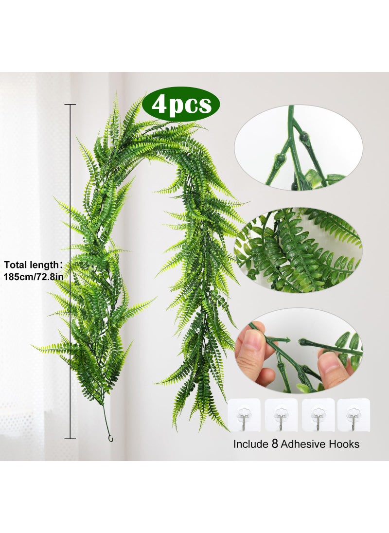 RECUTMS RECUTMS 4pcs Ferns Garland 6 FT Ivy Vines Fake Plant Artificial Hanging Plant Faux Boston Ferns Greenery Leaves Fake Vines for Outdoor Indoor Home Garden Decoration Party Table Wall Decoration(Green)  - Image 2