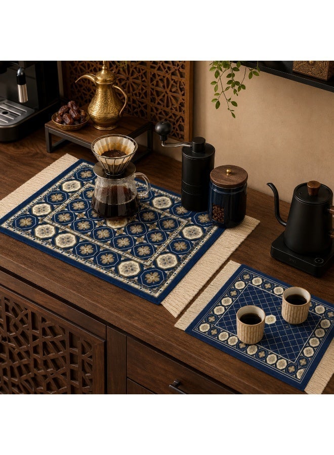 2 قطعة القهوة حصيرة مجموعة، ركن القهوة حصيرة الجدول، القهوة العربية خدمة البساط، نمط الشرق الأوسط، عدم الانزلاق شرابة الديكور - Image 3