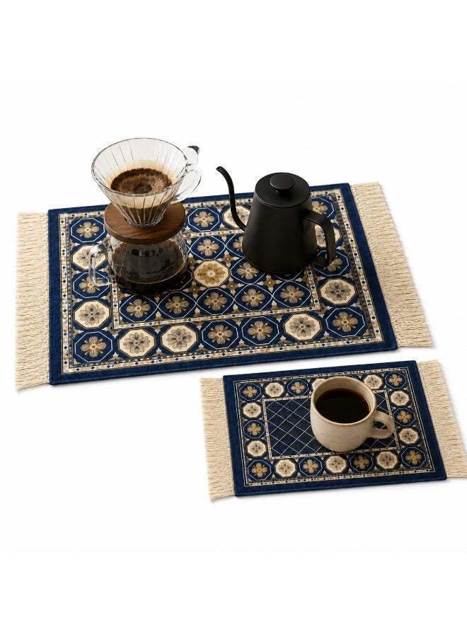2 قطعة القهوة حصيرة مجموعة، ركن القهوة حصيرة الجدول، القهوة العربية خدمة البساط، نمط الشرق الأوسط، عدم الانزلاق شرابة الديكور - Image 1