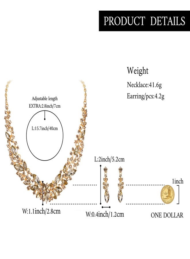 بريلوف طقم مجوهرات زفاف بريلوف للنساء، قلادة مرصعة بكريستال نمساوي على شكل ماركيز، أقراط متدلية، لون ذهبي شامباني - Image 5