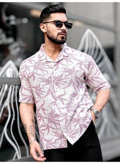 Maniac Maniac Men Floral Collared Neck 3/4th Sleeve Lavender Tweed Fabric Oversized Shirt  - Image 1