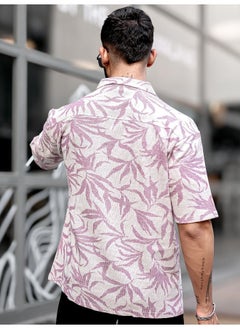 Maniac Maniac Men Floral Collared Neck 3/4th Sleeve Lavender Tweed Fabric Oversized Shirt  - Image 5