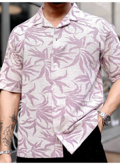 Maniac Maniac Men Floral Collared Neck 3/4th Sleeve Lavender Tweed Fabric Oversized Shirt  - Image 4