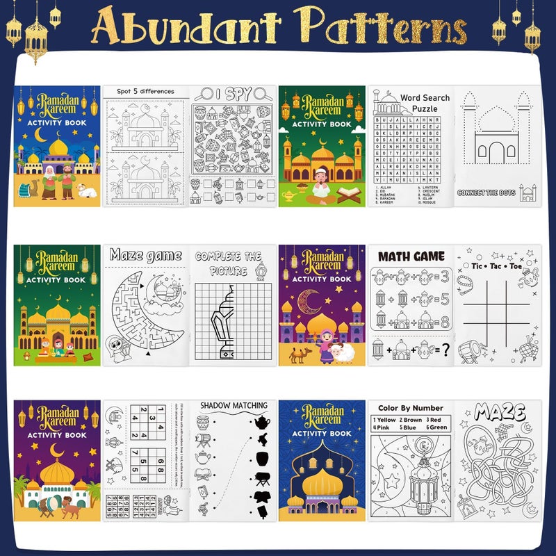 JAPBOR Ramadan Activity Coloring Books - Mini Happy Eid Mubarak Activities Color Book Bulk for Kids Party Favors, Ramadan Kareem Al Fitr Small Colour Pages for Class School Drawing Painting Games - Image 4