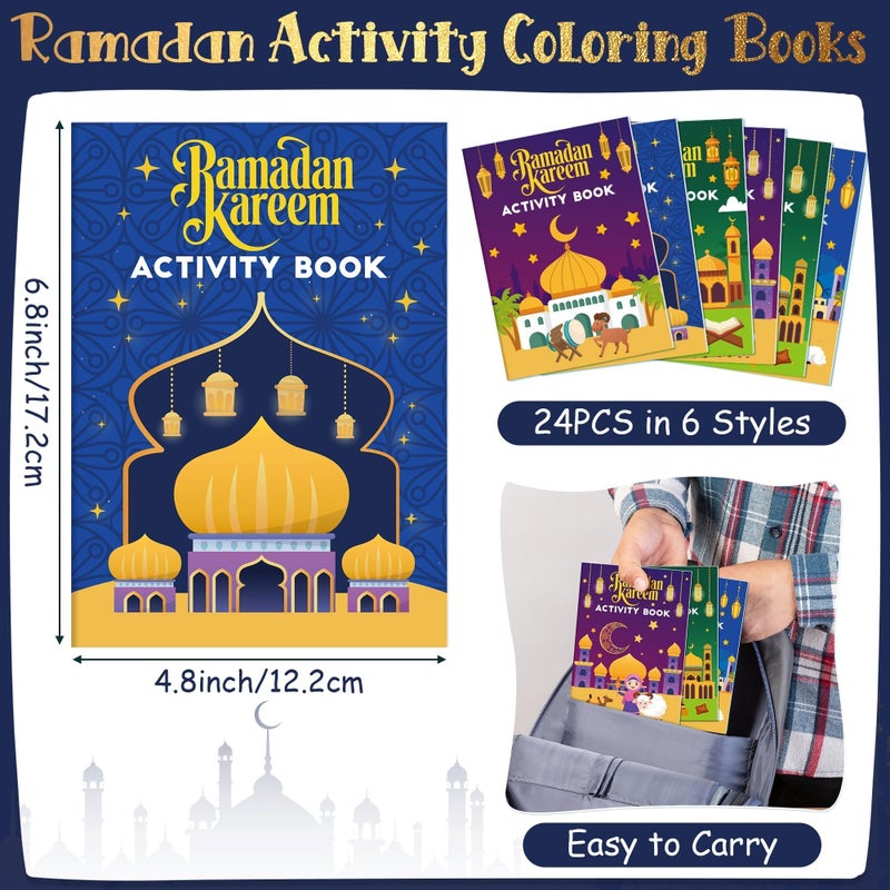 JAPBOR Ramadan Activity Coloring Books - Mini Happy Eid Mubarak Activities Color Book Bulk for Kids Party Favors, Ramadan Kareem Al Fitr Small Colour Pages for Class School Drawing Painting Games - Image 2