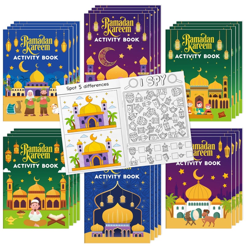 JAPBOR Ramadan Activity Coloring Books - Mini Happy Eid Mubarak Activities Color Book Bulk for Kids Party Favors, Ramadan Kareem Al Fitr Small Colour Pages for Class School Drawing Painting Games - Image 1