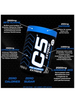 C5 Energy C5 Extreme Pre Workout Powder Blue Raspberry - 24 Servings, Sugar Free, Zero Calories, 200mg High Caffeine - Beta Alanine - Citrulline Malate, High-Performance Pre-Workout Booster Supplement  - Image 4