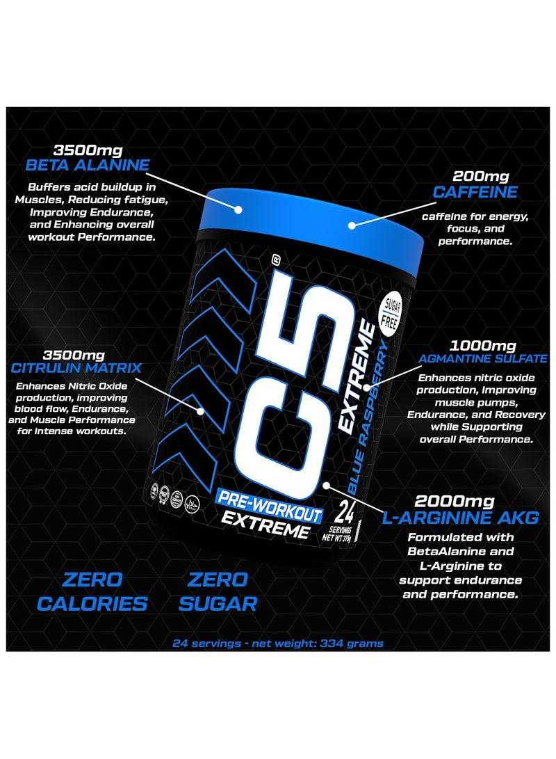 C5 Energy C5 Extreme Pre Workout Powder Blue Raspberry - 24 Servings, Sugar Free, Zero Calories, 200mg High Caffeine - Beta Alanine - Citrulline Malate, High-Performance Pre-Workout Booster Supplement - Image 4