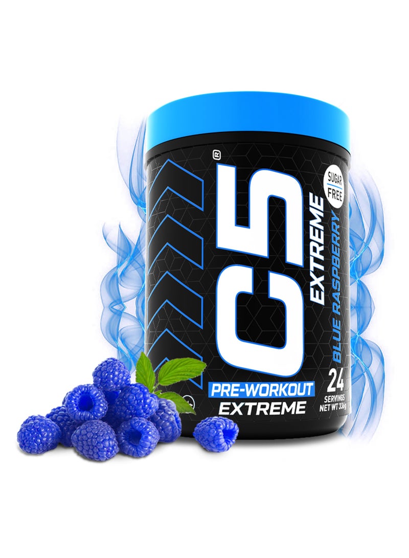 C5 Energy C5 Extreme Pre Workout Powder Blue Raspberry - 24 Servings, Sugar Free, Zero Calories, 200mg High Caffeine - Beta Alanine - Citrulline Malate, High-Performance Pre-Workout Booster Supplement - Image 1