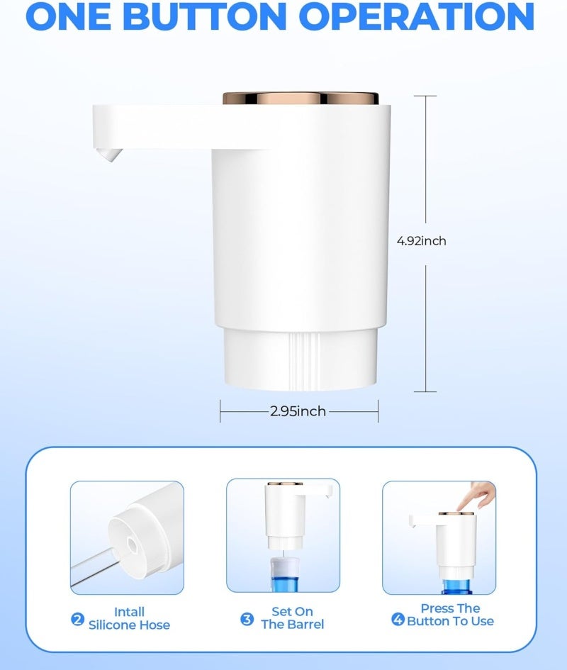 5 Gallon Water Pump: White Portable Dual Motor Fast Flow Pump - USB-C Electric Water Dispenser for Camping Office RV Home Use - Image 4