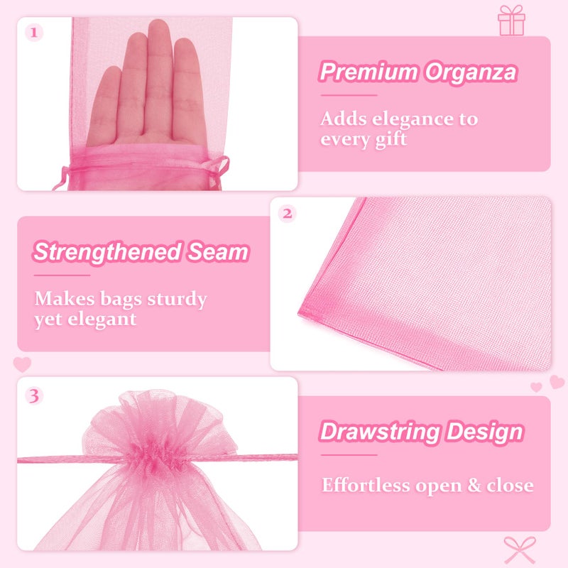 Crweety 50 Pcs Pink Organza Bags 3X4 Inch  Premium Mesh Gift Bags For Wedding Baby Shower Party Favors  Small Mesh Bags Drawtring For Candy Jewelry Gifts  Cute Sachet Bags - Image 4