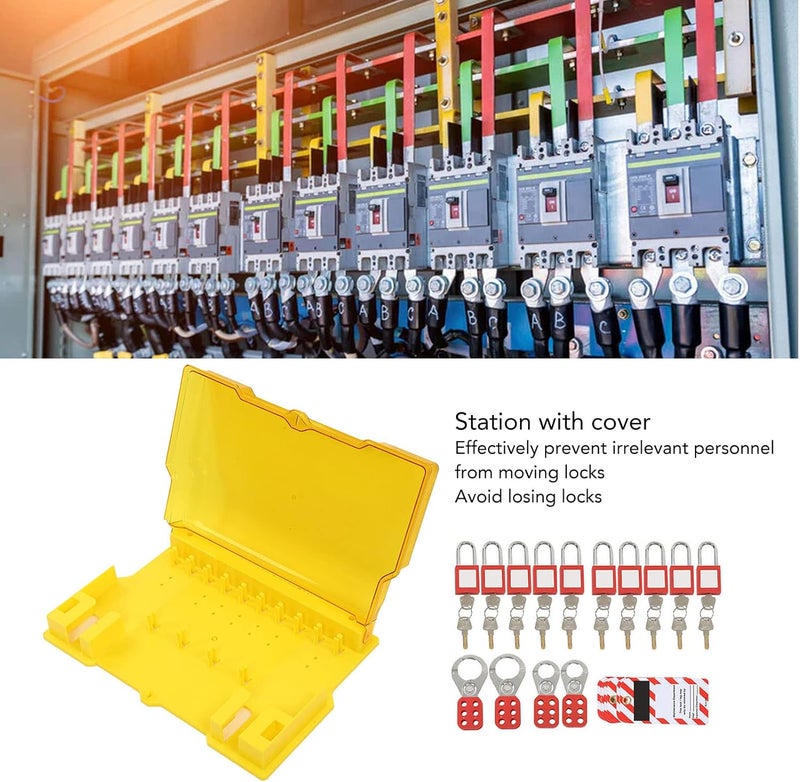 klarako Lockout Tagout Station 10 Padlock 20 Key 10 Tag 4 Buckle Lockout Station with Cover, PA Padlock, Visual Management Lock Workstation - Image 5