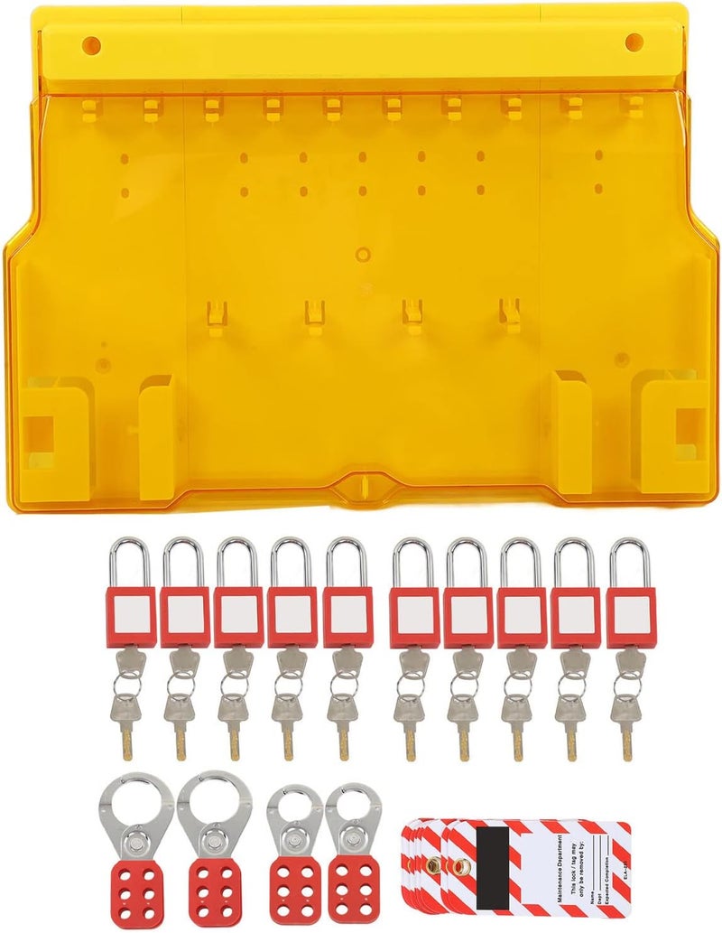 klarako Lockout Tagout Station 10 Padlock 20 Key 10 Tag 4 Buckle Lockout Station with Cover, PA Padlock, Visual Management Lock Workstation - Image 1