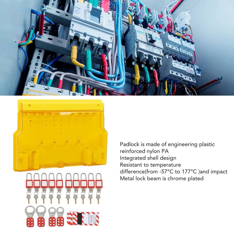 klarako Lockout Tagout Station 10 Padlock 20 Key 10 Tag 4 Buckle Lockout Station with Cover, PA Padlock, Visual Management Lock Workstation - Image 4