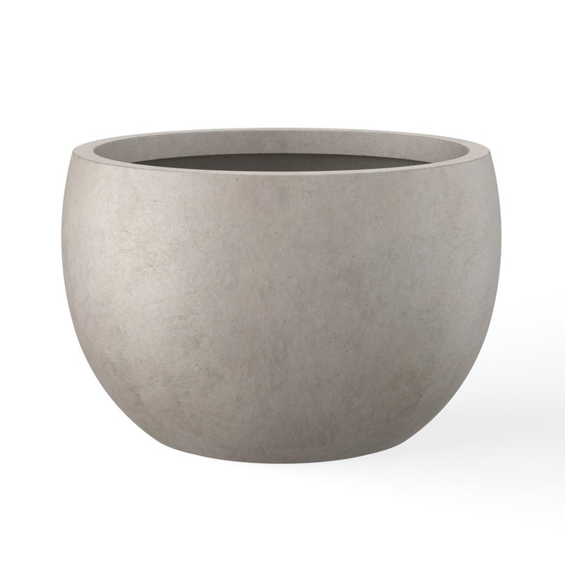 Kante 15.7" Dia Round Concrete Planter, Outdoor/Indoor Large Bowl Plant Pots with Drainage Hole and Rubber Plug for Garden Patio Balcony Home, Weathered Concrete - Image 1