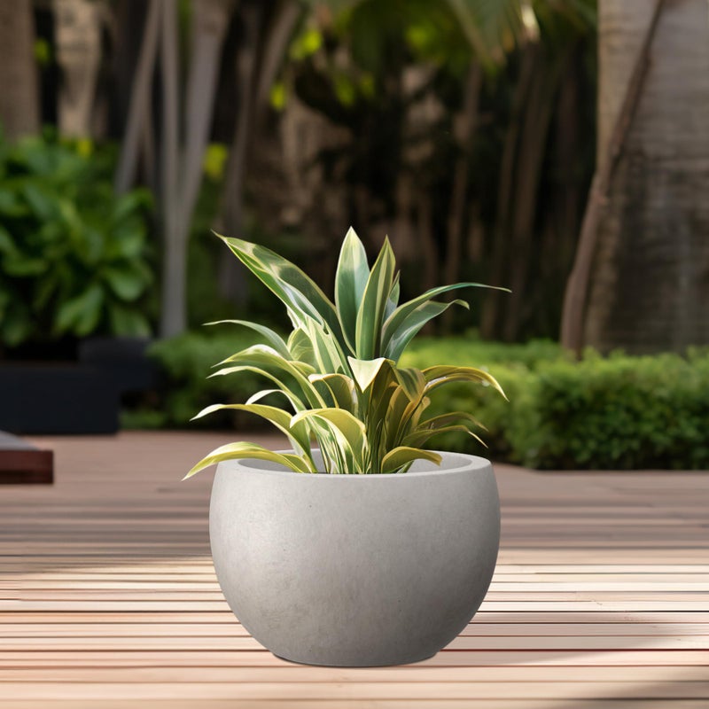 Kante 15.7" Dia Round Concrete Planter, Outdoor/Indoor Large Bowl Plant Pots with Drainage Hole and Rubber Plug for Garden Patio Balcony Home, Weathered Concrete - Image 3