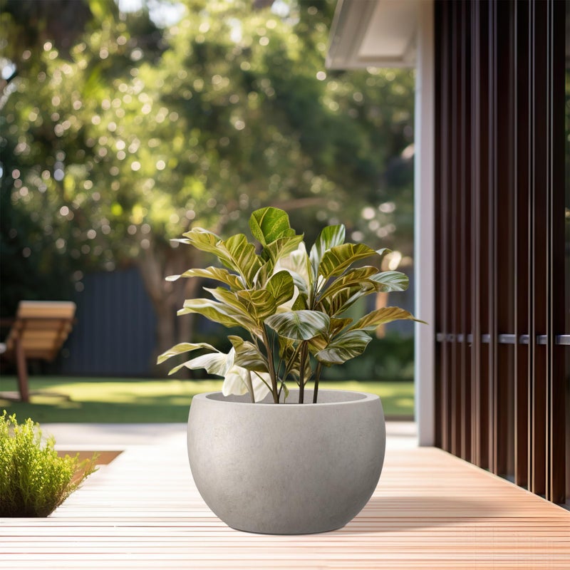 Kante 15.7" Dia Round Concrete Planter, Outdoor/Indoor Large Bowl Plant Pots with Drainage Hole and Rubber Plug for Garden Patio Balcony Home, Weathered Concrete - Image 4