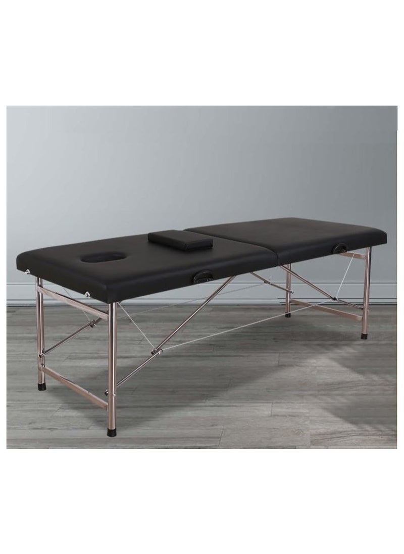 SKY-TOUCH - Portable Massage Bed Foldable Massage Tables with Pillow SPA Bed with Stainless Steel Frame 2 Fold Black for SPA Salon Tattoo Massage Therapeutic Treatment Black - Image 1
