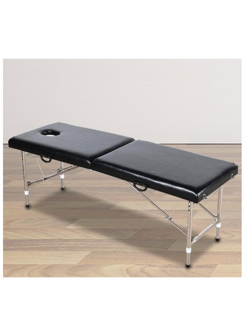 SKY-TOUCH - Portable Massage Bed Foldable Massage Tables with Pillow SPA Bed with Stainless Steel Frame 2 Fold Black for SPA Salon Tattoo Massage Therapeutic Treatment Black - Image 1