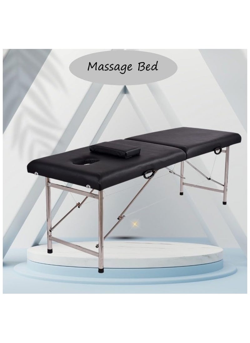 SKY-TOUCH - Portable Massage Bed Foldable Massage Tables with Pillow SPA Bed with Stainless Steel Frame 2 Fold Black for SPA Salon Tattoo Massage Therapeutic Treatment Black - Image 1