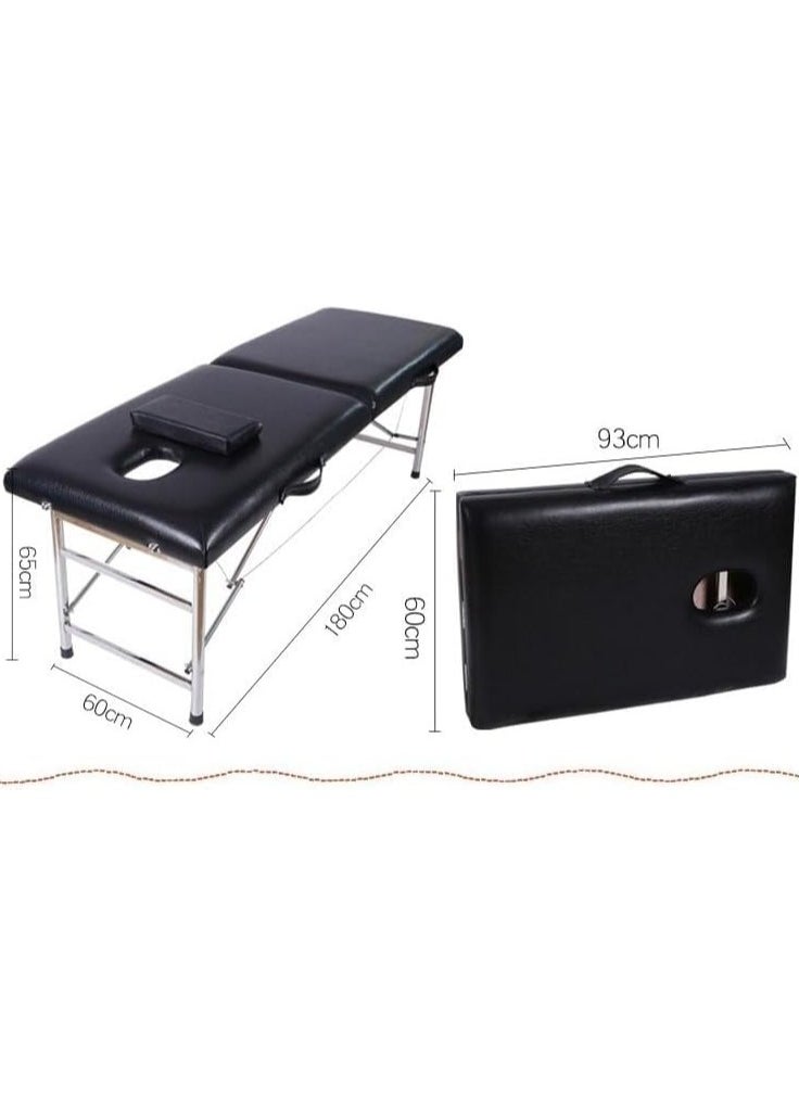 SKY-TOUCH - Portable Massage Bed Foldable Massage Tables with Pillow SPA Bed with Stainless Steel Frame 2 Fold Black for SPA Salon Tattoo Massage Therapeutic Treatment Black - Image 1
