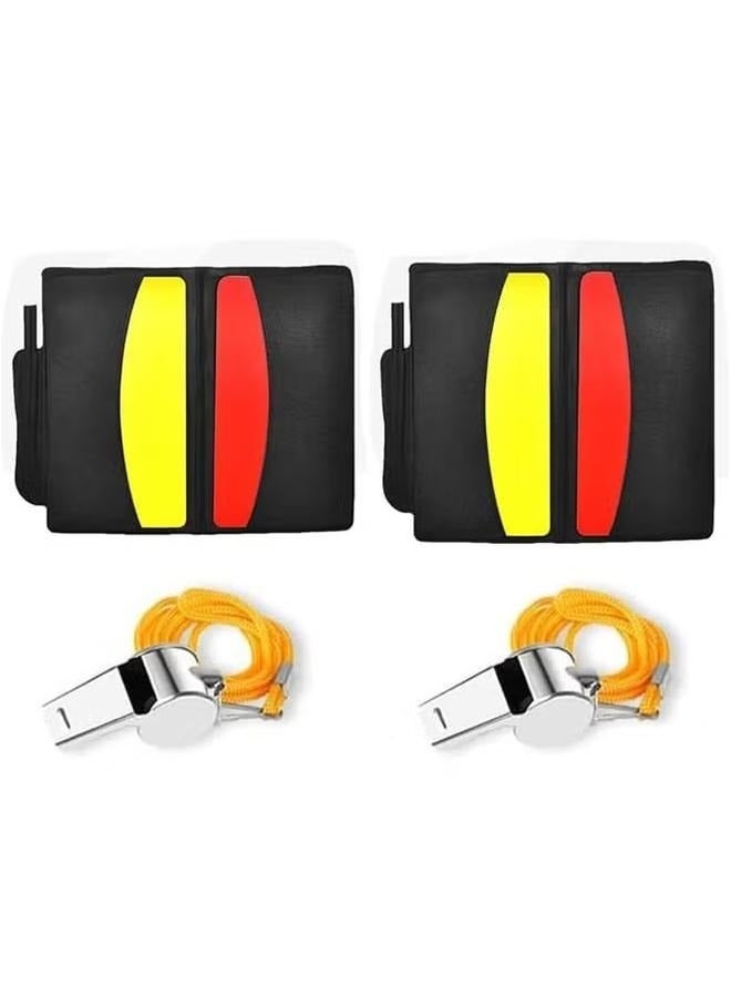 Two Sets Of Red And Yellow Cards Metal Referee Whistles leather Case And Pen Football Referee Equipment Game Equipment  - Image 1