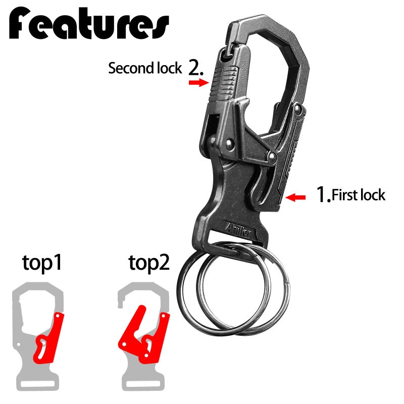 Ahiller Carabiner Clip Double-Lock Design,2.5â€Keyring Zinc Alloy Car Keychain Camping Cycling Backpack Accessories(Black-1P) - Image 5
