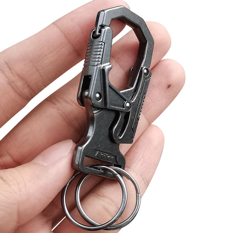 Ahiller Carabiner Clip Double-Lock Design,2.5â€Keyring Zinc Alloy Car Keychain Camping Cycling Backpack Accessories(Black-1P) - Image 1