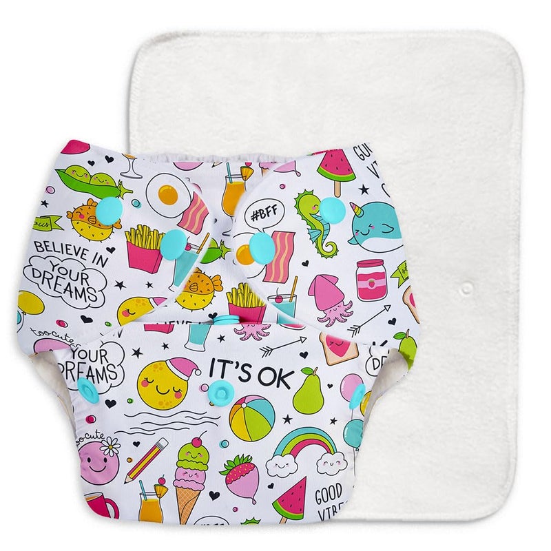 SuperBottoms BASIC Pack of 4 Freesize Adjustable, Washable and Reusable Cloth Diaper for babies 0-3 Years | One Size Adjustable Diapers (Pack of 4 diapers+ 4 inserts) Assorted prints - Image 2