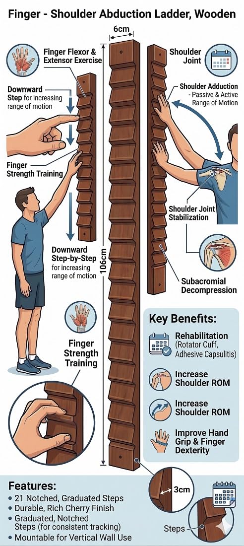 NARAYANI TRADERS Foldable Wooden Finger Ladder for Physiotherapy – Premium Hardwood Shoulder Abduction & ROM Exercise Tool – Space Saving Wall Mounted Ladder for Frozen Shoulder & Post Surgery Rehab - Image 2