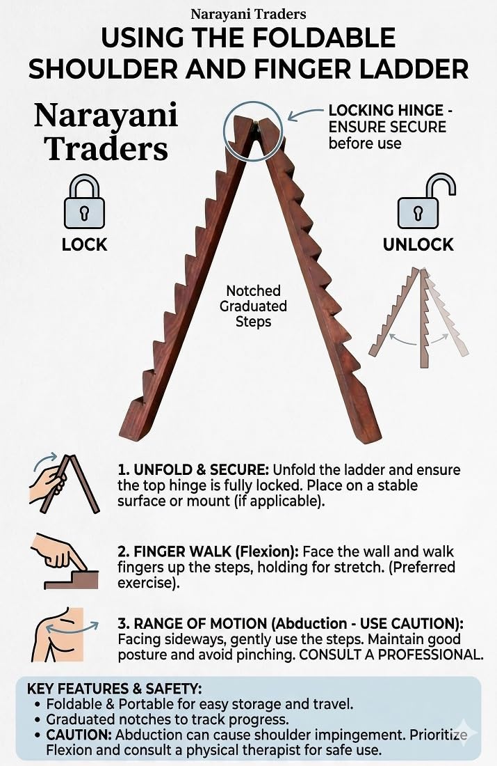 NARAYANI TRADERS Foldable Wooden Finger Ladder for Physiotherapy – Premium Hardwood Shoulder Abduction & ROM Exercise Tool – Space Saving Wall Mounted Ladder for Frozen Shoulder & Post Surgery Rehab - Image 3