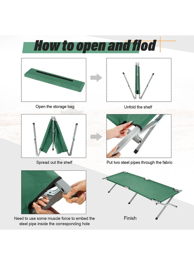 كادي ون سرير تخييم قابل للطي من الألمنيوم المتين مع قماش شبكي، سرير رحلات محمول خفيف الوزن عالي الجودة لشخص واحد، كرسي استرخاء مثالي للاستخدام الداخلي و الخارجي 195*65*45 سم، أخضر - Image 2