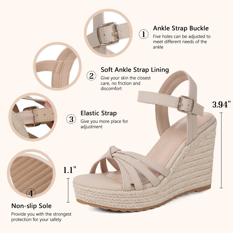 mikarka Sandals for Women 2026: Comfortable Wedge Platform Sandals Women - Braided Espadrilles for Women Ankle Strap Open Toe Wedges Heels Beach Sandals Summer Shoes Nude, US Size 7.5 - Image 3