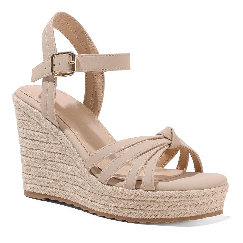 mikarka Sandals for Women 2026: Comfortable Wedge Platform Sandals Women - Braided Espadrilles for Women Ankle Strap Open Toe Wedges Heels Beach Sandals Summer Shoes Nude, US Size 7.5 - Image 1