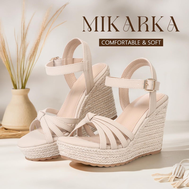 mikarka Sandals for Women 2026: Comfortable Wedge Platform Sandals Women - Braided Espadrilles for Women Ankle Strap Open Toe Wedges Heels Beach Sandals Summer Shoes Nude, US Size 7.5 - Image 2