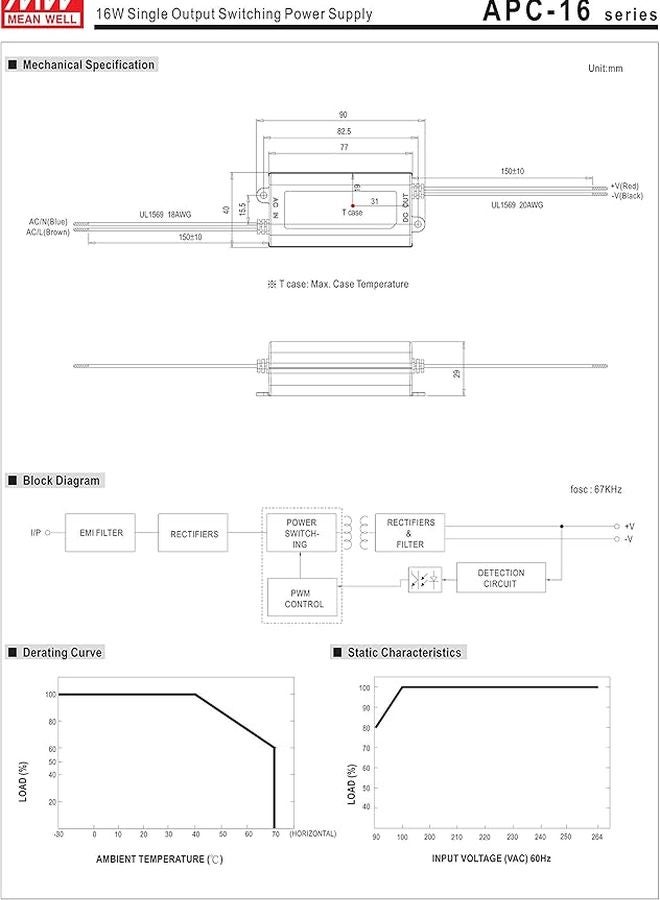 Mean Well APC 16 350 48V 350mA 16W Single Output LED Driver Power Supply - Image 3