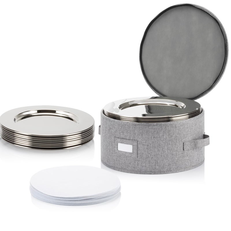 STOZU China Storage Container for Charger Plate - Includes 12 Felt Dividers. Hard Shell and Stackable with Padded Interior. Great for Platters, Big Plates and Serving Dishes up to 12.5" W - Image 1
