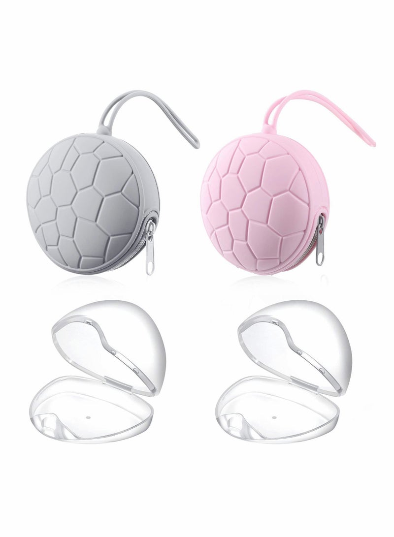 SYOSI 4 Pieces Pacifier Holder Case Set Includes Silicone Pacifier Holder Cover And Transparent Pacifier Storage Box Container Pacifier Pouch Bag, Grey, Light Pink  - Image 1