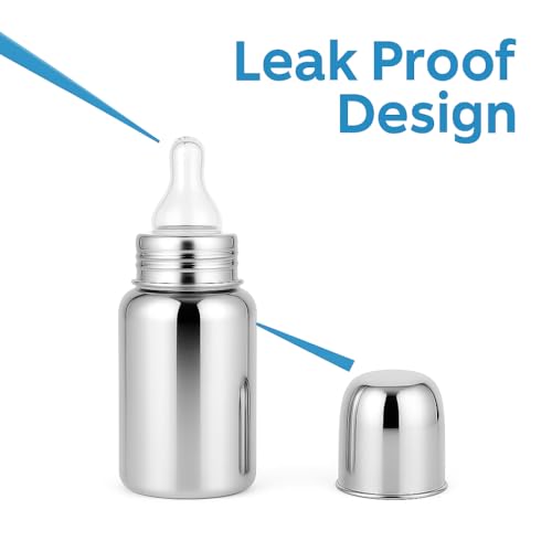 Cuteably Baby Bottle, Stainless Steel, BPA Free, 150ml/200ml/300ml, Silver (300 ML) - Image 3