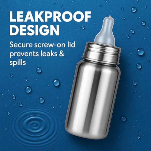 Cuteably Baby Bottle, Stainless Steel, BPA Free, 150ml/200ml/300ml, Silver (300 ML) - Image 5