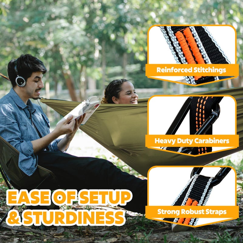 NATUREFUN Ultra-Light Travel Camping Hammock | 300kg Load Capacity,(275 x 140 cm) Breathable,Quick-Drying Parachute Nylon | 2 x Premium Carabiners,2 x Nylon Slings Included | Outdoor Indoor Garden - Image 5