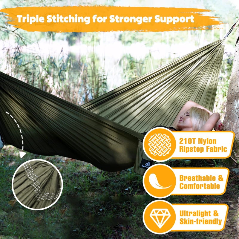 NATUREFUN Ultra-Light Travel Camping Hammock | 300kg Load Capacity,(275 x 140 cm) Breathable,Quick-Drying Parachute Nylon | 2 x Premium Carabiners,2 x Nylon Slings Included | Outdoor Indoor Garden - Image 4