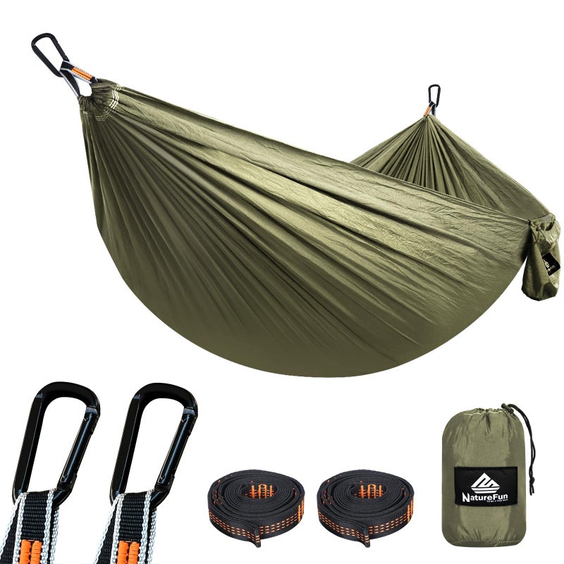 NATUREFUN Ultra-Light Travel Camping Hammock | 300kg Load Capacity,(275 x 140 cm) Breathable,Quick-Drying Parachute Nylon | 2 x Premium Carabiners,2 x Nylon Slings Included | Outdoor Indoor Garden - Image 1