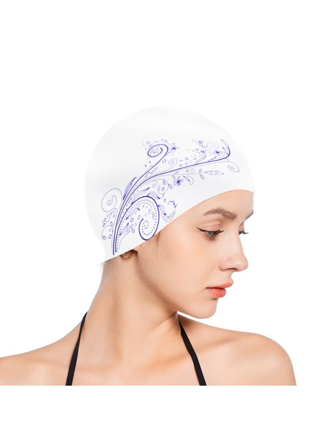 قبعة سباحة نسائية من السيليكون للفتيات، قبعة سباحة نسائية من السيليكون، قبعة سباحة للشعر الطويل مطبوع عليها زهور مقاومة للماء - Image 3